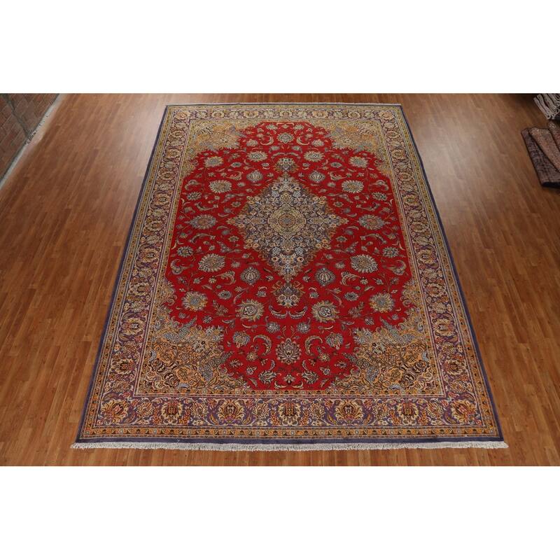 Traditional Floral Shahreza Persian Area Rug Hand-knotted Wool Carpet - 10'4" x 13'10"