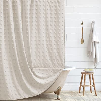 Boho Farmhouse Beige Shower Curtain Woven Fabric Cute