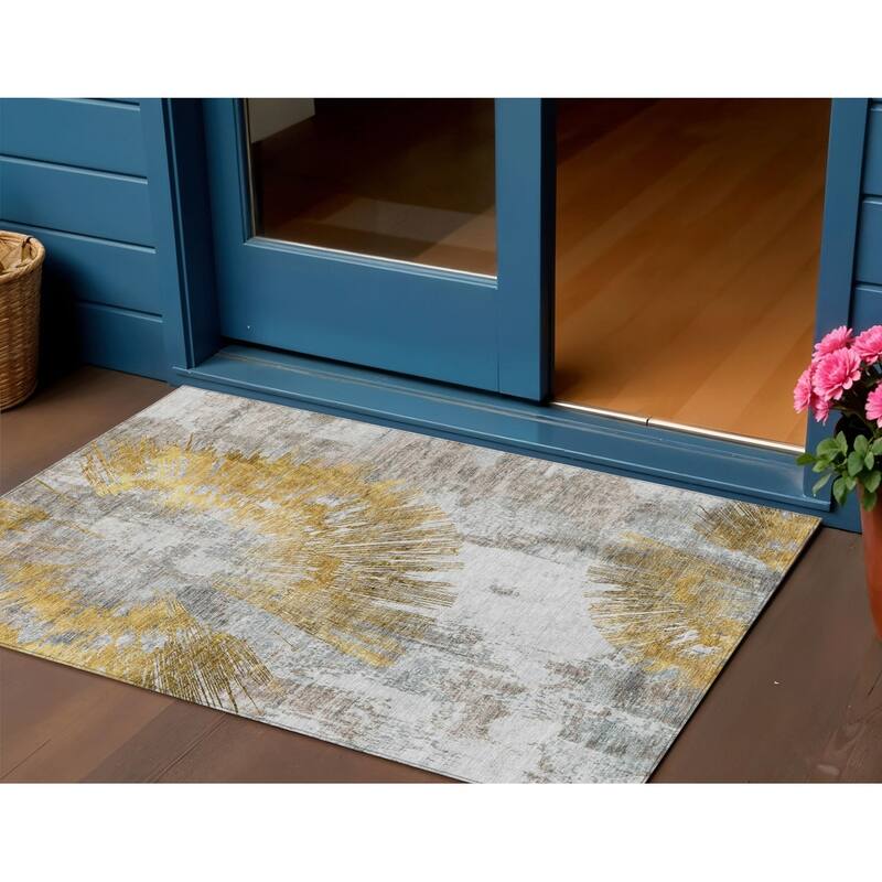 HomeRoots Abstract Transitional Rectangle Outdoor Rug - 3' x 5'