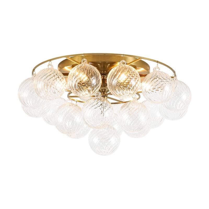 Mid-Century Modern 6-Light Ribbed Glass Globe Bubble Semi Flush Mount