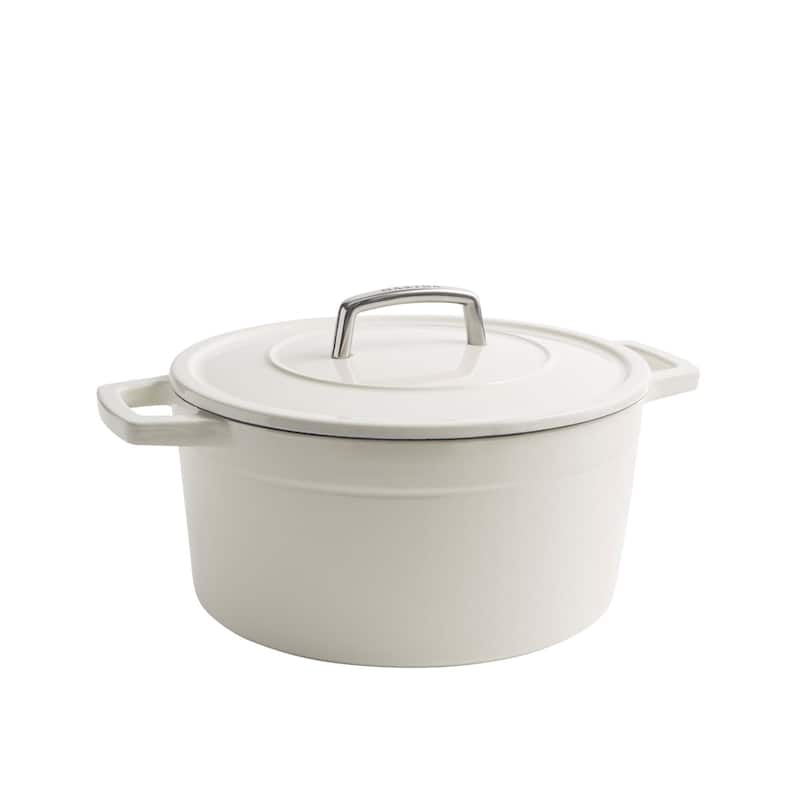 Martha by Martha Stewart 7 QT Enameled Cast Iron Dutch Oven w/Lid - Obsidian - White