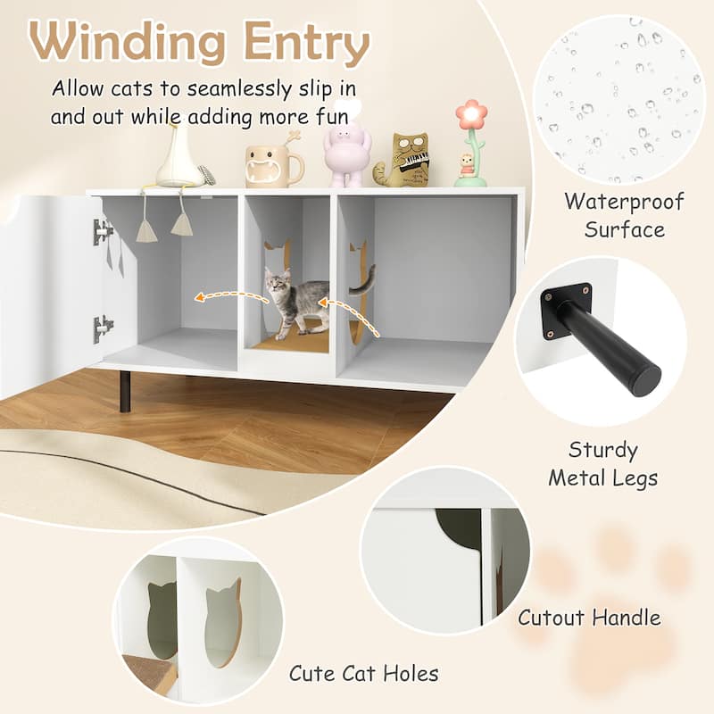 40 Inch Cat Litter Box Cabinet for 2 Cats, Hidden Washroom Enclosure - 40" x 21" x 22"