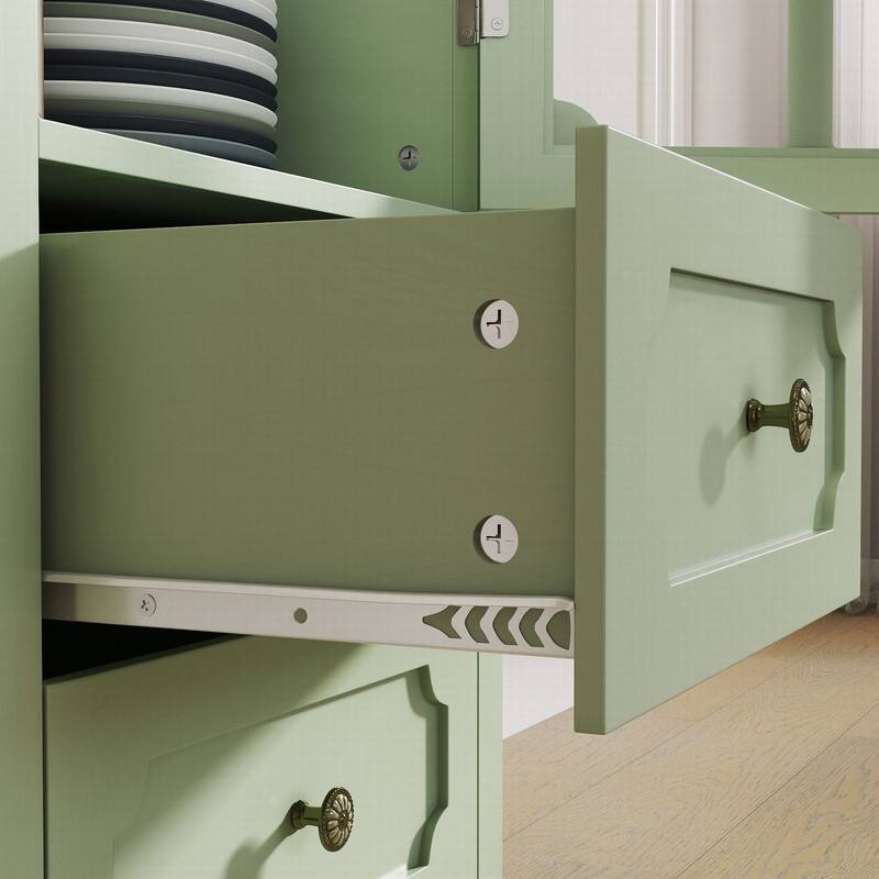 Modern 52.36" Wooden Buffet Cabinet with Glass Doors and Double Drawer for Living room, Dining Room Hallway Entryway