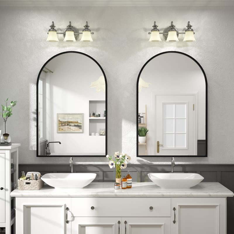 Arched Black Aluminum Alloy Framed French Cleat Mounted Wall Decor Bathroom Vanity Mirror with 5-Year Warranty