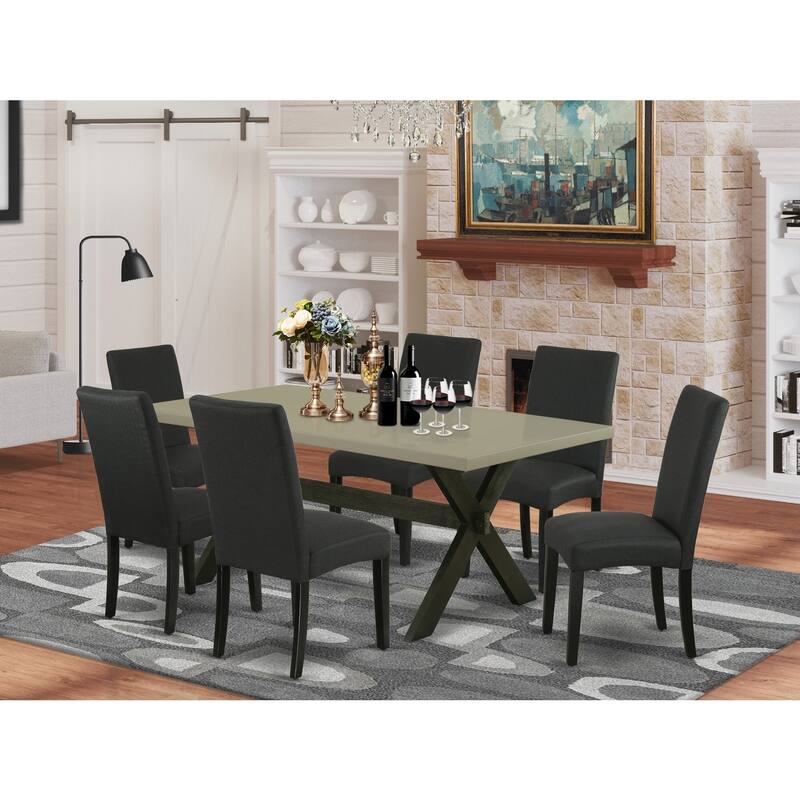 Boho Dining Room Set - 7 Piece Table & 6 Parsons Chairs - Modern Farmhouse Style - 72