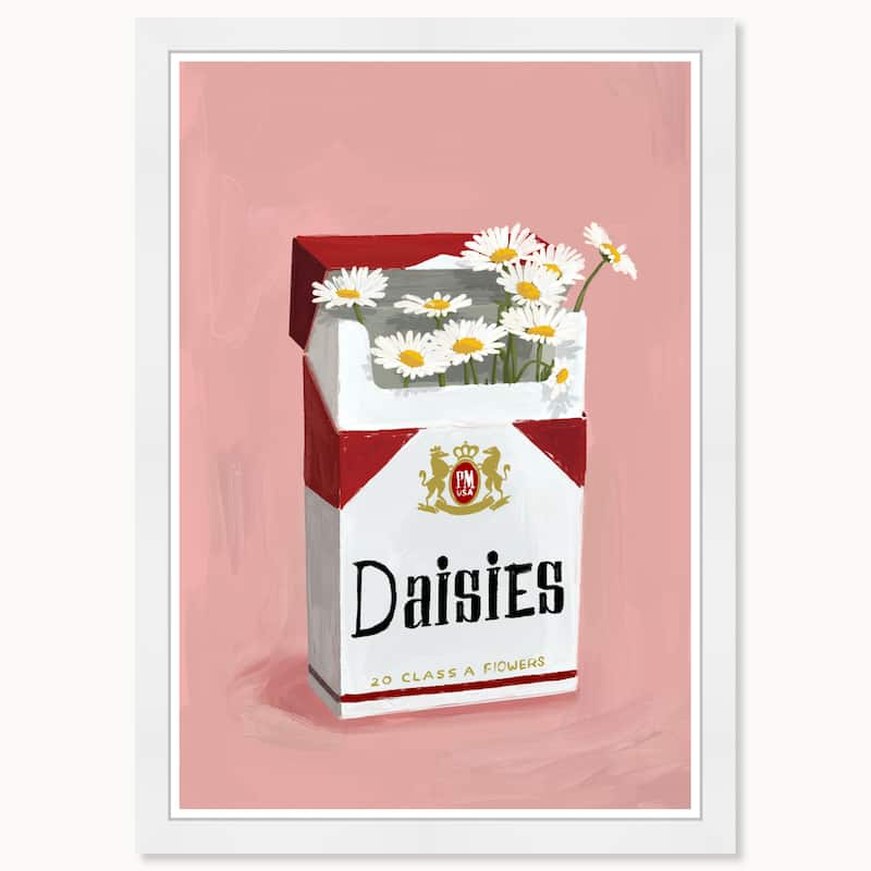 Wynwood Studio Pop Daisies Framed Trendy Retro Kitchen And Living Room Art Prints - 15 x 21 - White