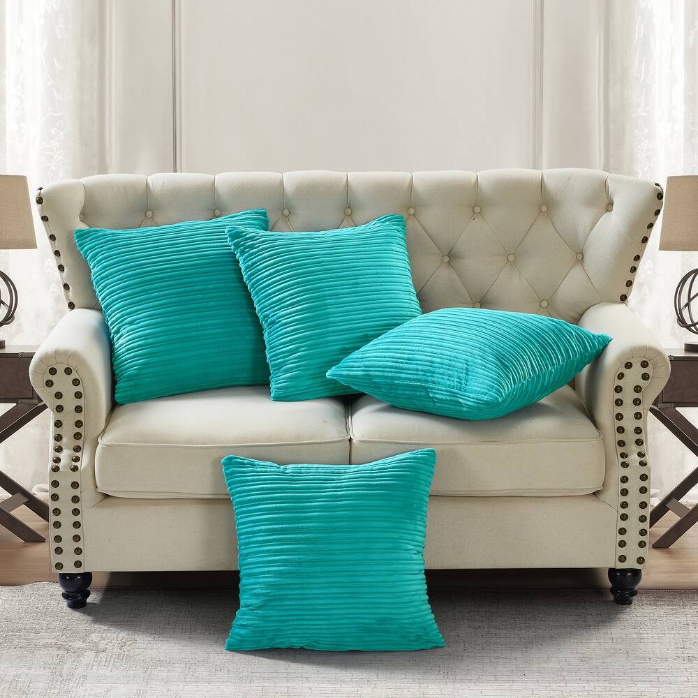 Ribbed Flanned 4 Pieces Pillow Shell Set, NO INSERT