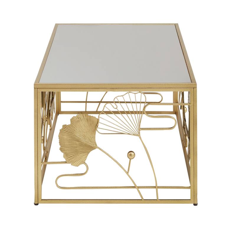 Pomonok Gold Finish Peony and Ginkgo Coffee and End Table Set with Mirror Top by iNSPIRE Q Bold