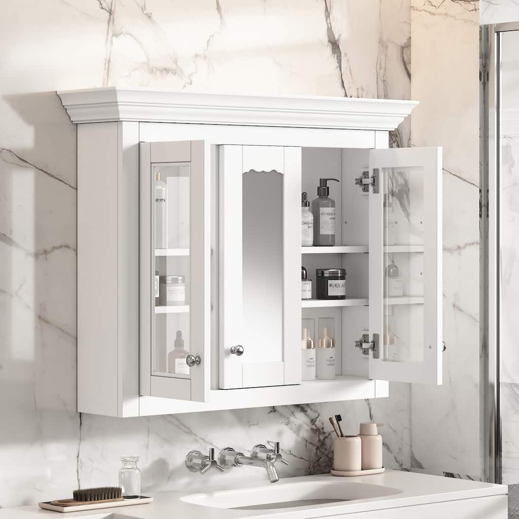 GDFStudio - Belfair Modern 2-in-1 Wall-Mounted Bathroom Medicine Cabinet with Mirror and 5 Closed & Adjustable Shelves - 35.03"W