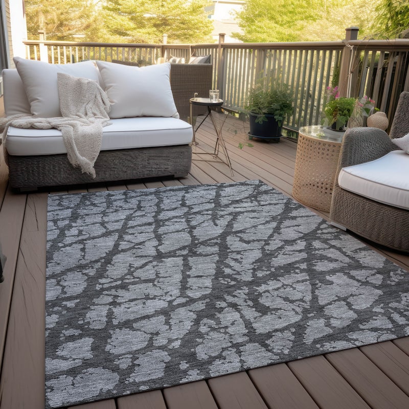 Machine Washable Indoor/ Outdoor Abstract Contemporary Chantille Rug