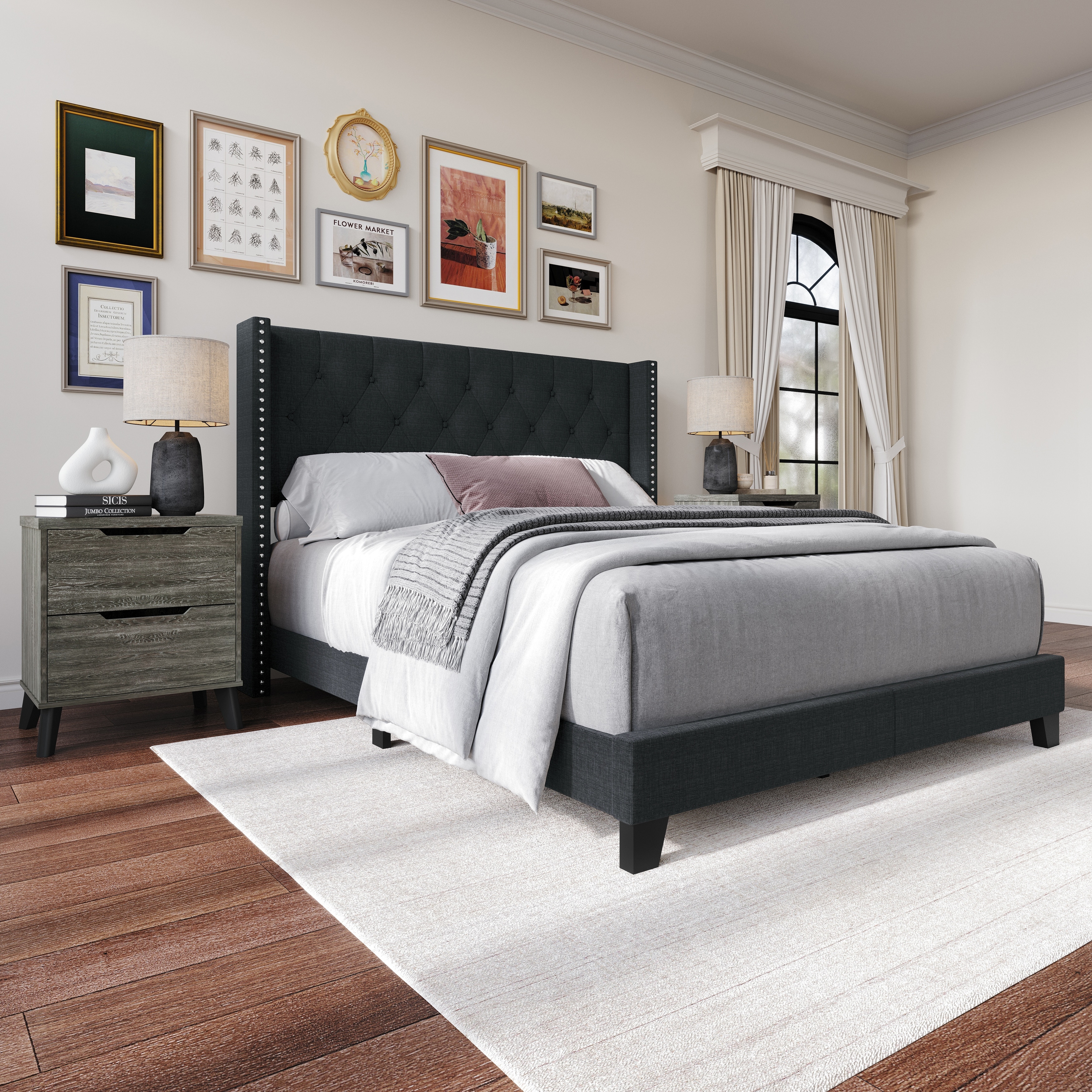 CraftPorch Classic Bedroom Set with 2-Pieces Dark Grey Nightstand
