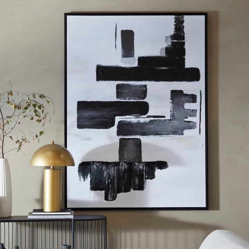 Canvas Contemporary Abstract Framed Wall Art with Black Frame - 47"W, 66"H