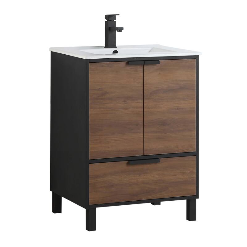 Fine Fixture Bathroom Vanity and Sink, ADA Compliant - 24 Inch - Walnut