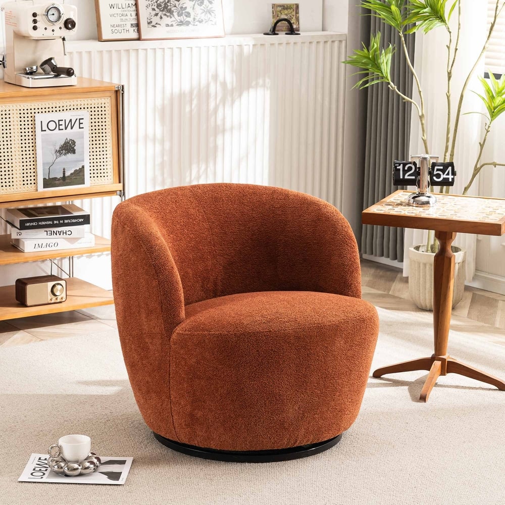 Single Fabric Modern Accent Chair 360 Degree Rotation Swivel Barrel Chairs