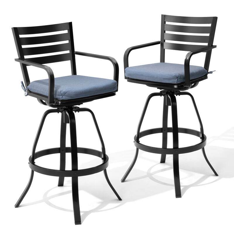 Outdoor Patio Swivel Aluminum Bar Stools Dining Chairs with Sunbrella Cushion - SpectrumDenim - 2-Piece