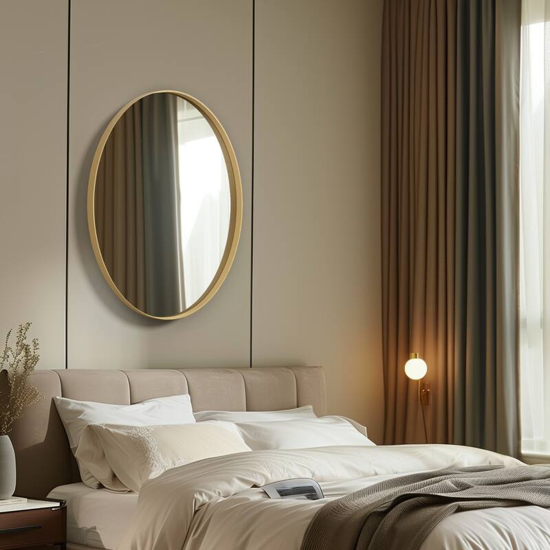 Oval Wall Mirror Brushed Gold Aluminum Framed Vanity Accent Mirror - 22"x30"