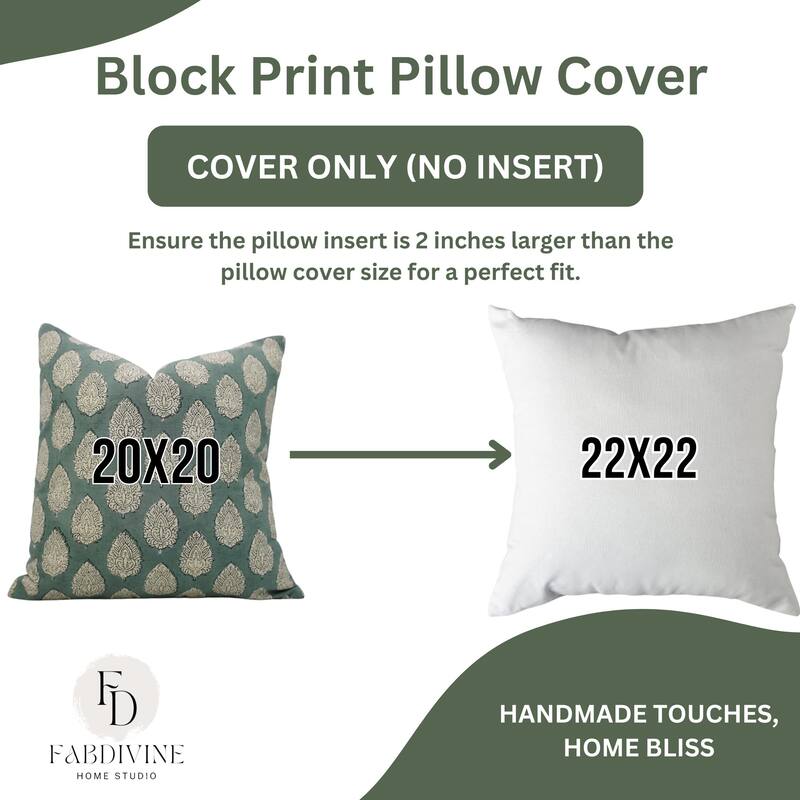Fabdivine Soft Linen Cushion Cover Floral Block Print for Farmhouse Mustard Living Room or Office Décor, Banke Bihari