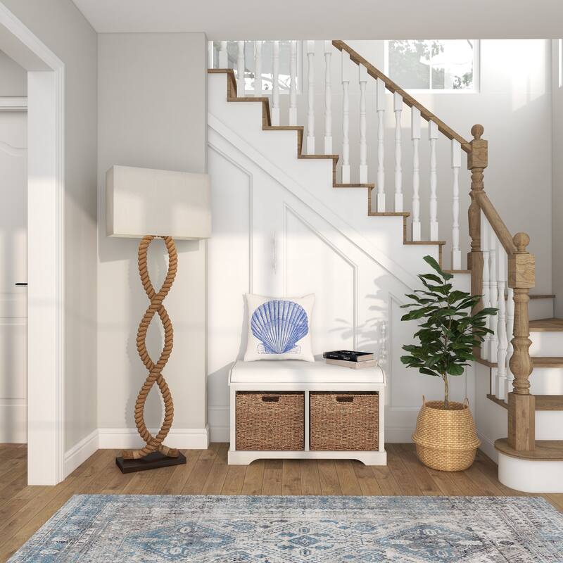 Brown Jute Rope Rope Room Floor Lamp with Linen Shade