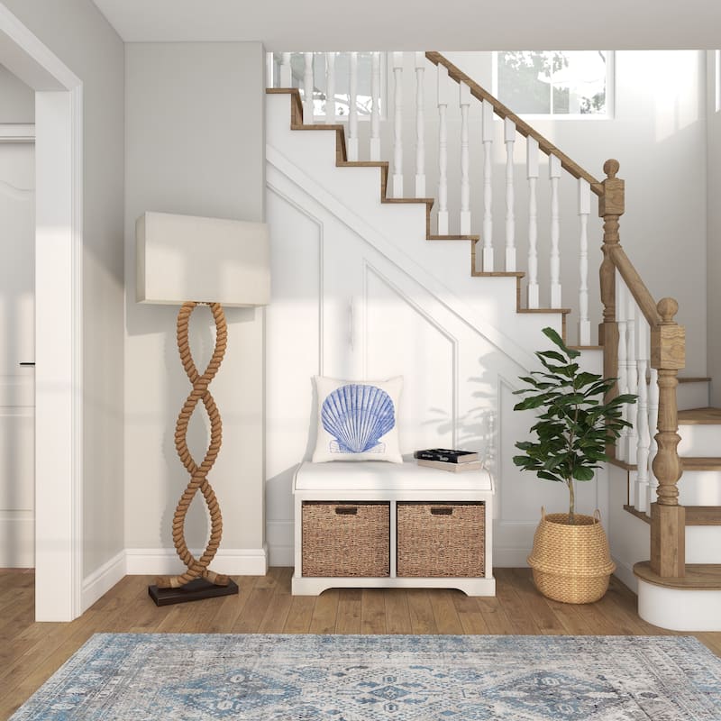 Brown Jute Rope Twisted Rope Room Floor or Table Lamp with Cream Linen Shade