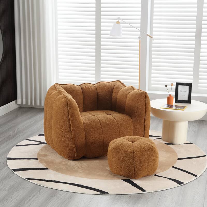 Soft Bean Bag Chair with High Resilient Foam for Adults, Comfortable Square Lazy Sofa with Footstool for Living Room
