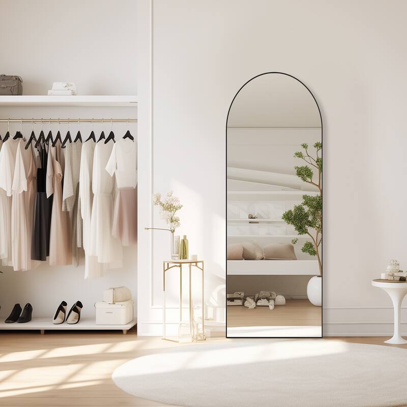 Elegant Arched Full-Length Mirror - Shatterproof Glass with Adjustable Stand, Wall Mount or Lean Design