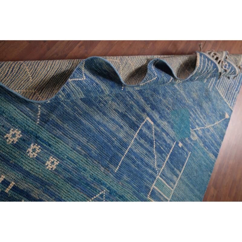 Blue Moroccan Area Rug Hand-Knotted Wool Carpet - 5'10"x 9'4"