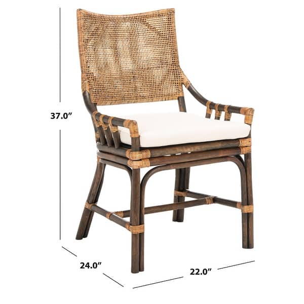 dimension image slide 1 of 4, SAFAVIEH Donatella Coastal Rattan Cushion Chair - 22" W x 24" L x 37" H