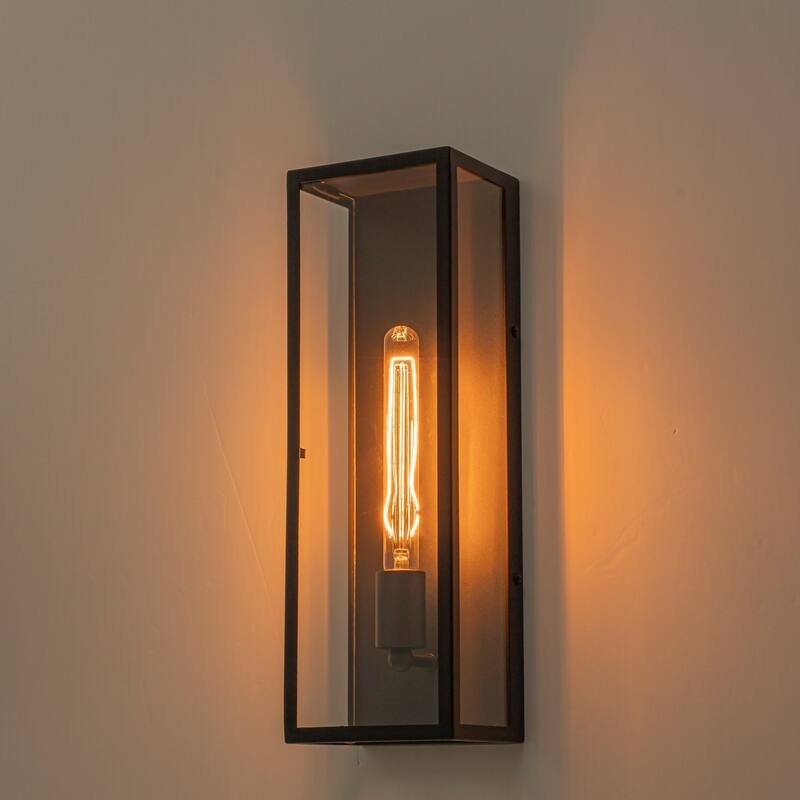 1-Light Matte Black Rectangular Iron & Glass IP44 Outdoor Wall Sconce for Patio - 1 Lighgt