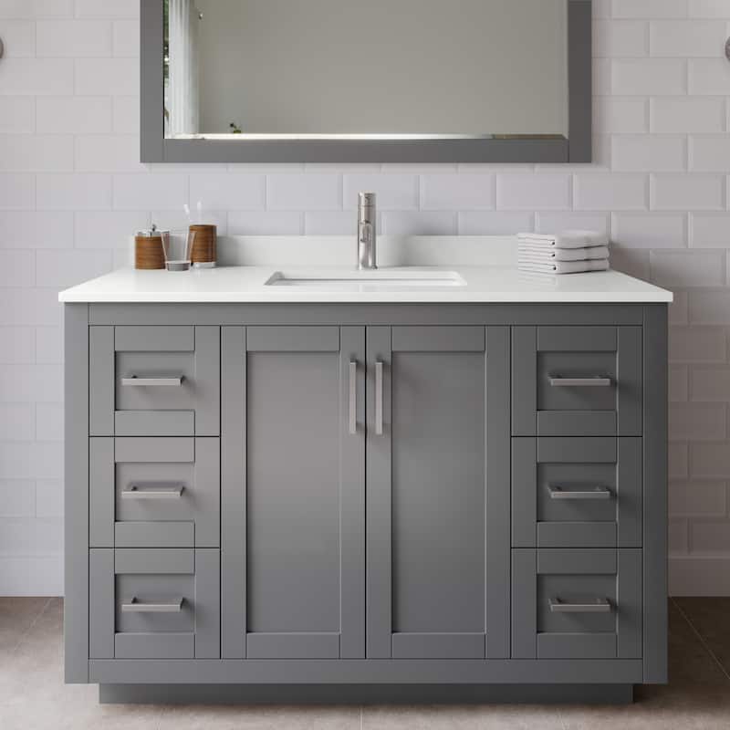 Wyndham Collection WCF292948S-QTZ-UNSMXX Miranda 48" Free Standing - Dark Gray / White Quartz Top / Brushed Nickel