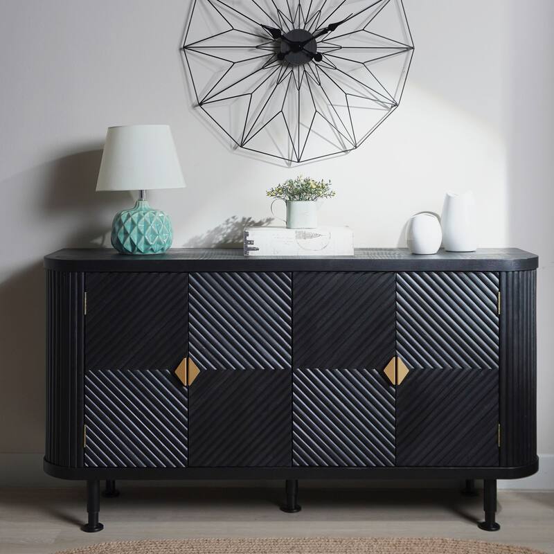 Modern Buffet Cabinet with Adjustable Shelves and Four Doors for Hallway, Entryway, Living Room - Black