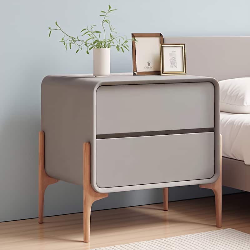 Modern Wooden Double Drawer Bedside Table Nightstand