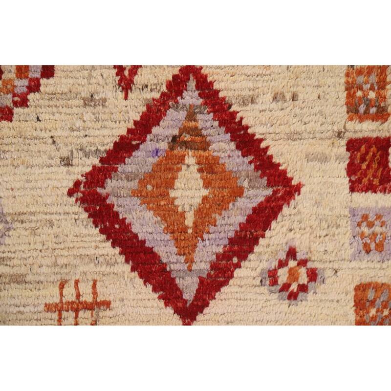 Hand Knotted Oriental 100% Wool Carpet Modern Tribal Beige & Ivories Moroccan Area Rug - 7' 10'' X 5' 9''