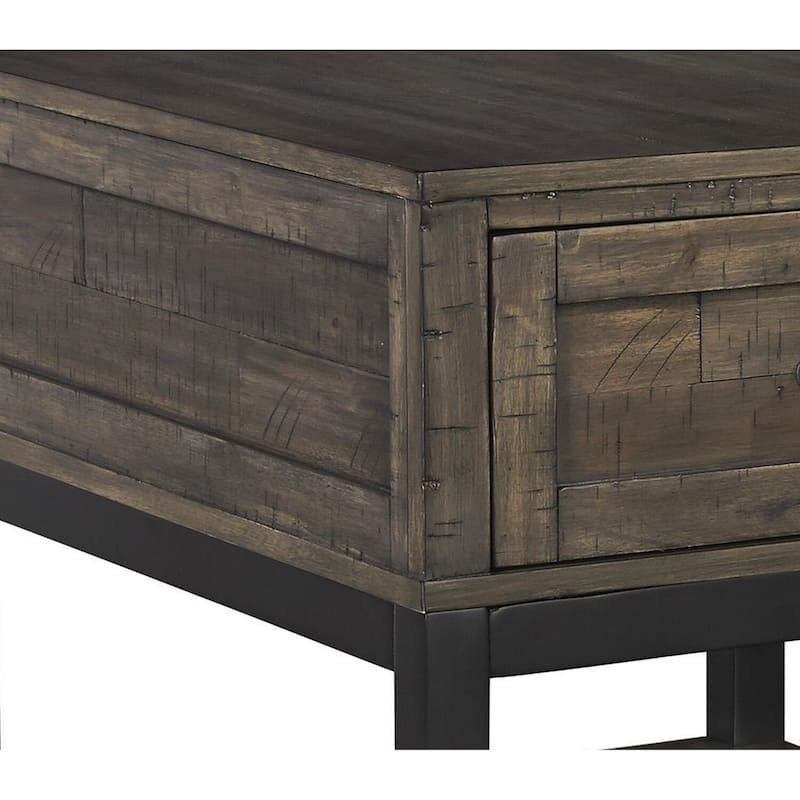 27 in. Brown and Black Rectangle Wood End Table with Storage Drawer for Convenience
