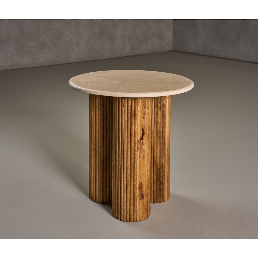 Modrest Hayden Modern Marble & Wood Round End Table