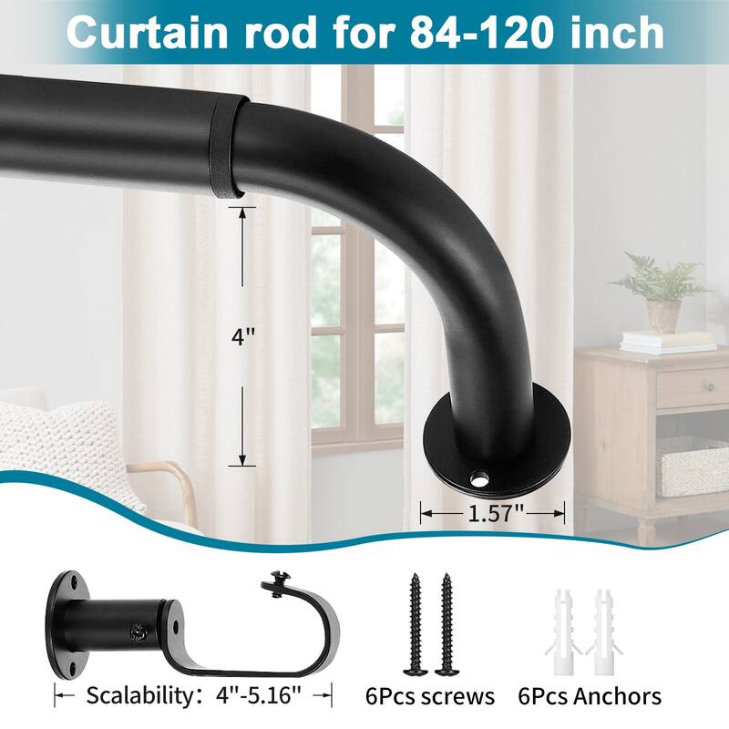 Meriville 1-Inch Diameter Wrap Around Blackout Curtain Rod, Round Base