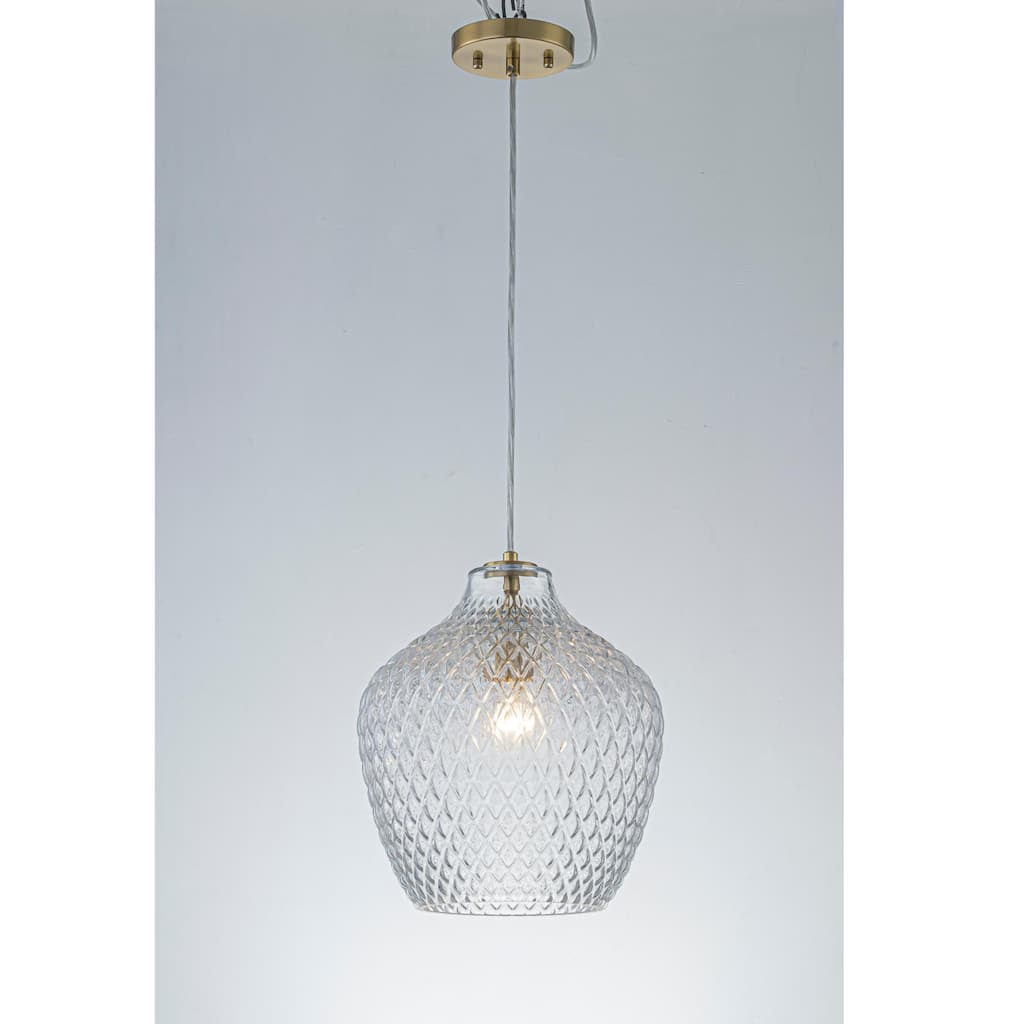 11" Modern Elegant 1-Light Gold Adjustable Pendant Lighting with Diamond-Pattern Glass Shade for Kitchen Island