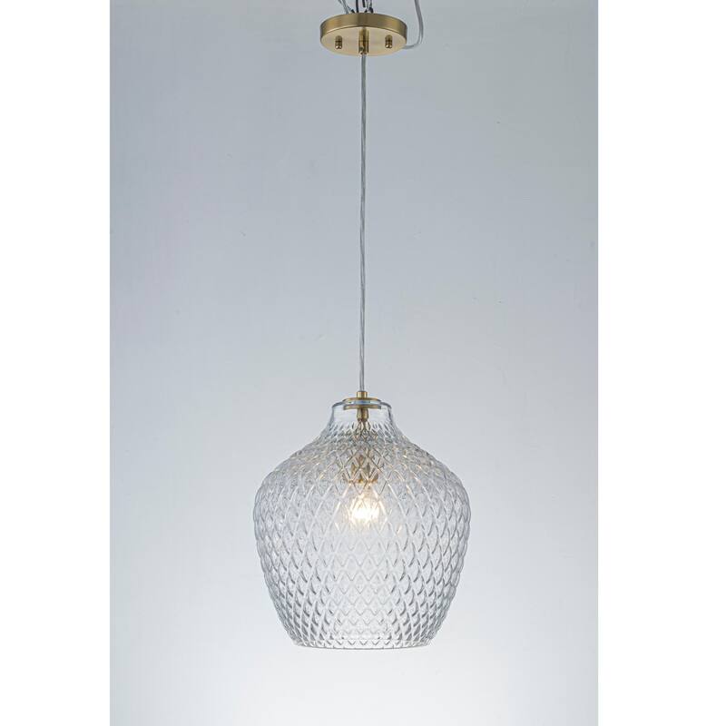 11" Modern Elegant 1-Light Gold Adjustable Pendant Lighting with Diamond-Pattern Glass Shade for Kitchen Island - Clear/Gold - 11.1 in. W x 13.0 in. H x 11.1 in. D