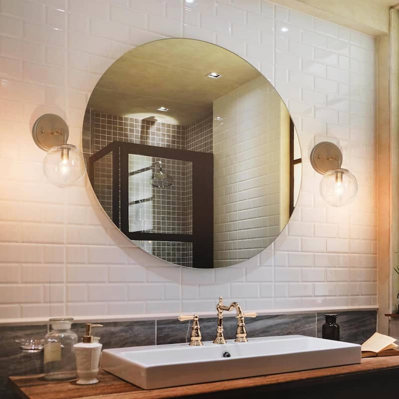 Modern Glam Gold Single Wall Sconce Globe Glass Shade Bathroom vanity light