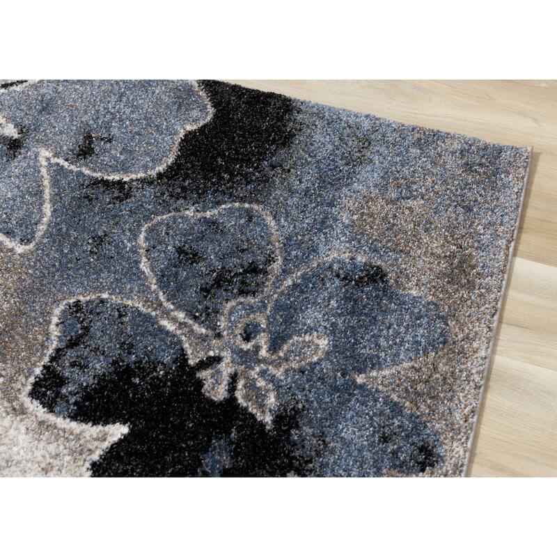 Brookfield Collection - Blue/Cream/Black Floral Rug