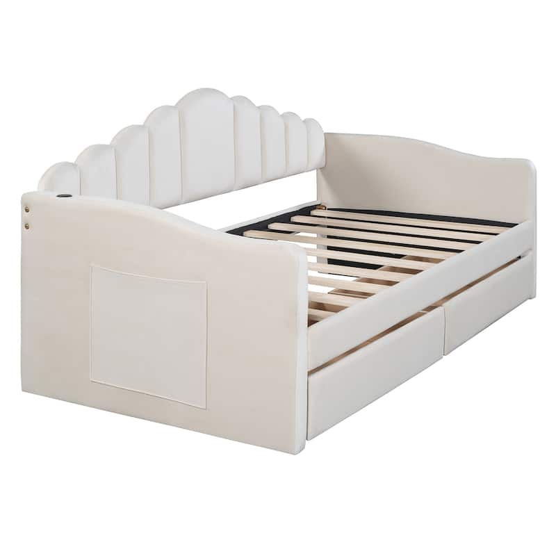 Twin Velvet Daybed with 2 Drawers & USB Ports