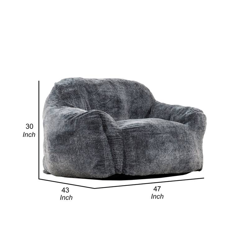 45 Inch Bean Bag Chair, Memory Foam, Faux Rabbit Fur, Grayish Blue