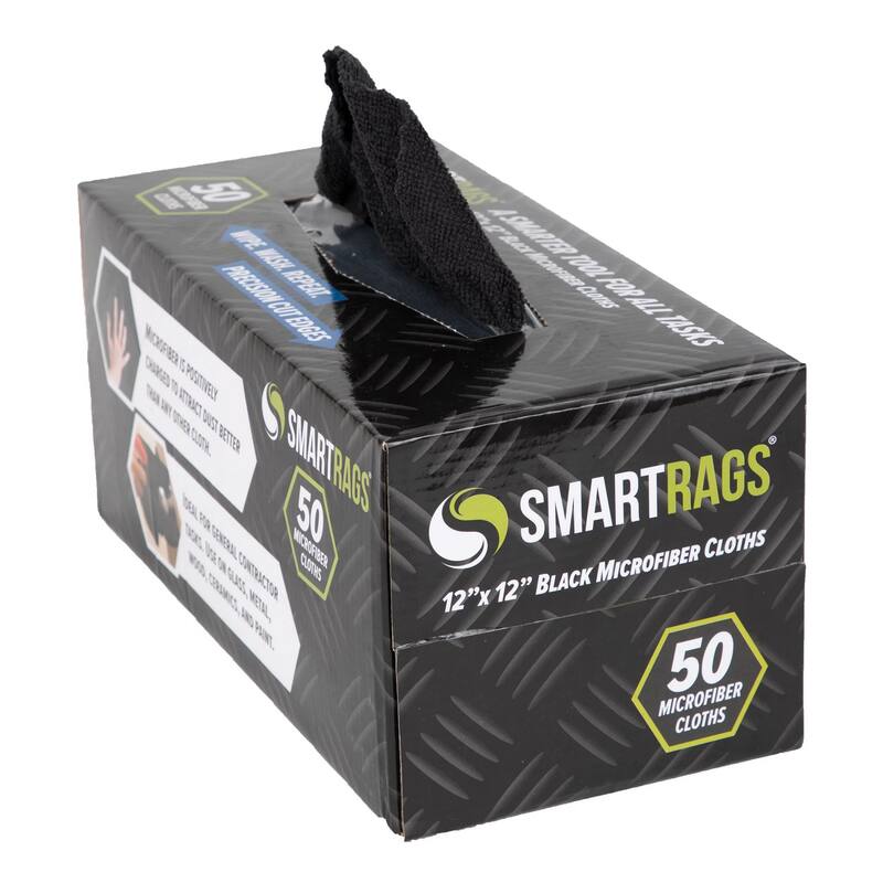 Arkwright Box of 50 Smart Rags Microfiber Cleaning Cloths - 12x12 - Black