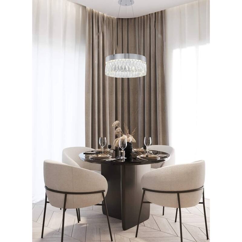 1-Light Chrome LED Chandelier With Clear Crystal Accents