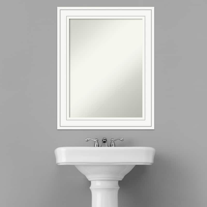 Non-Beveled Wood Bathroom Wall Mirror - Craftsman White Frame