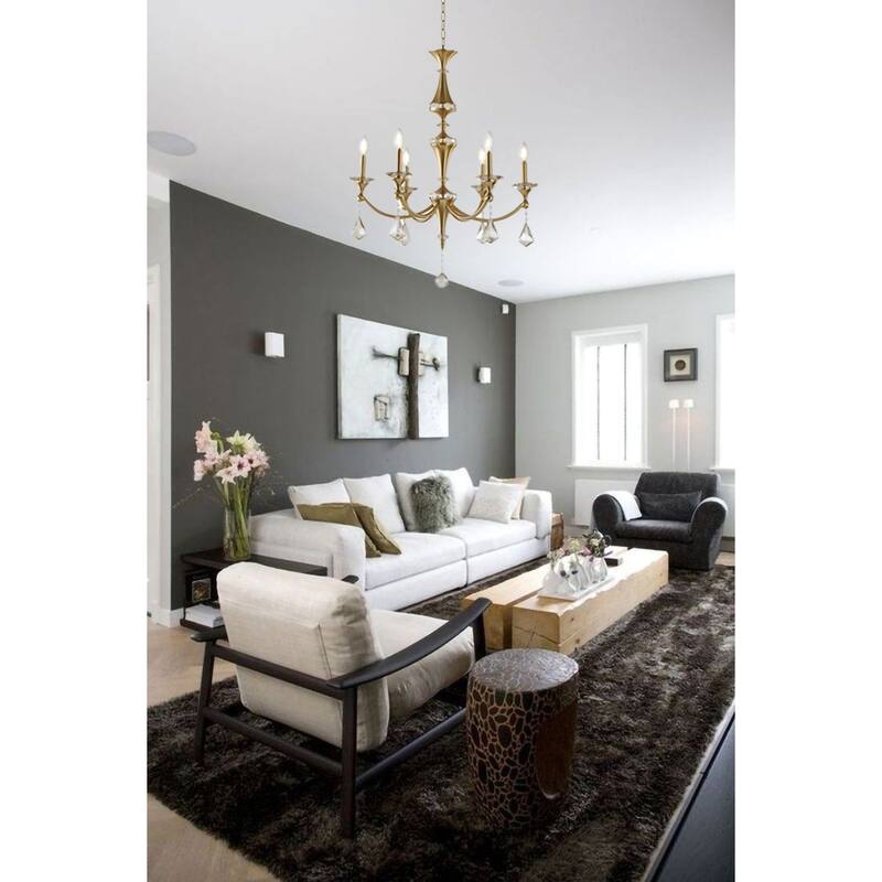 6-Light Satin Brass Chandelier With Clear And Champagne Crystals