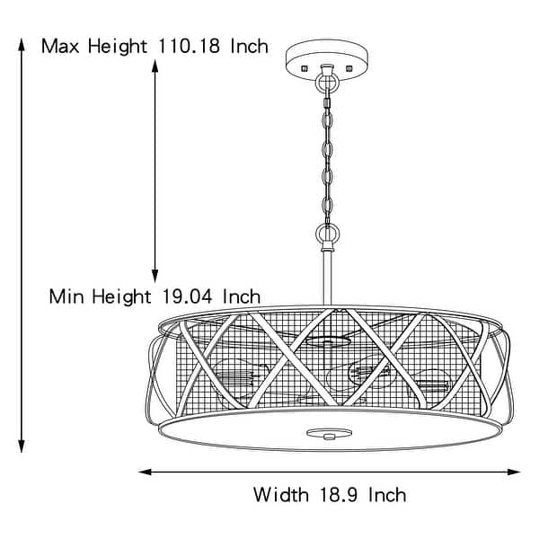 Modern 5-Light Drum Metal Mesh Chandelier - 18.9"x18.9"x14.7"