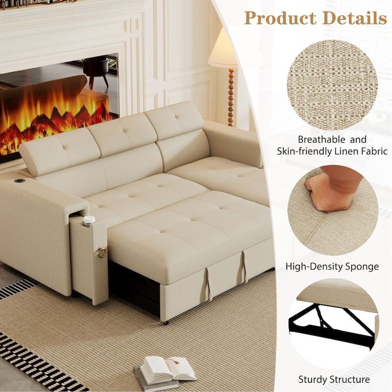 96" Multi-Functional Pull-Out Sofa Bed