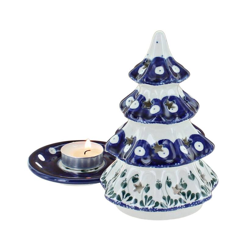 Blue Rose Polish Pottery 512 Ceramika Artystyczna Small Christmas Tree Luminary