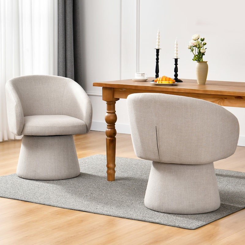 Modern 24.8" Upholstered Swiveling Dining Chair - Set of 2 - Cream