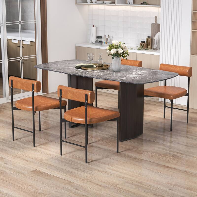 Gymax Dining Chair Set of 4 Faux Leather Upholstered Kitchen Side